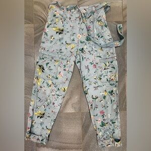 Women's Anthropologie Blue Floral High Rise Crop  Cargo Joggers Pants Sz 4